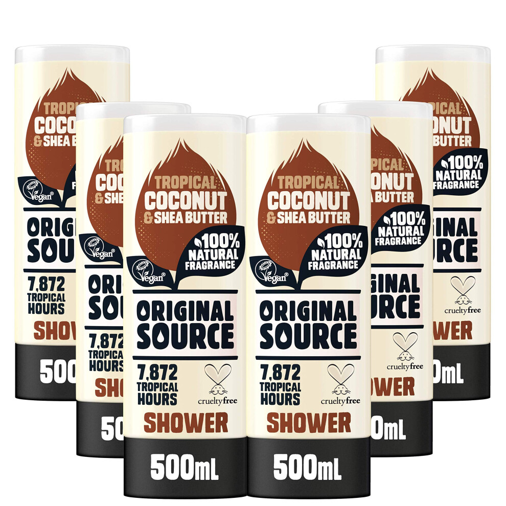 Original Source Coconut And Shea Butter Shower Gel, 100 Percent Natural Fragrance, Vegan, Cruelty Free, Paraben Free, Bulk Buy, Pack Of 6 X 500 Ml