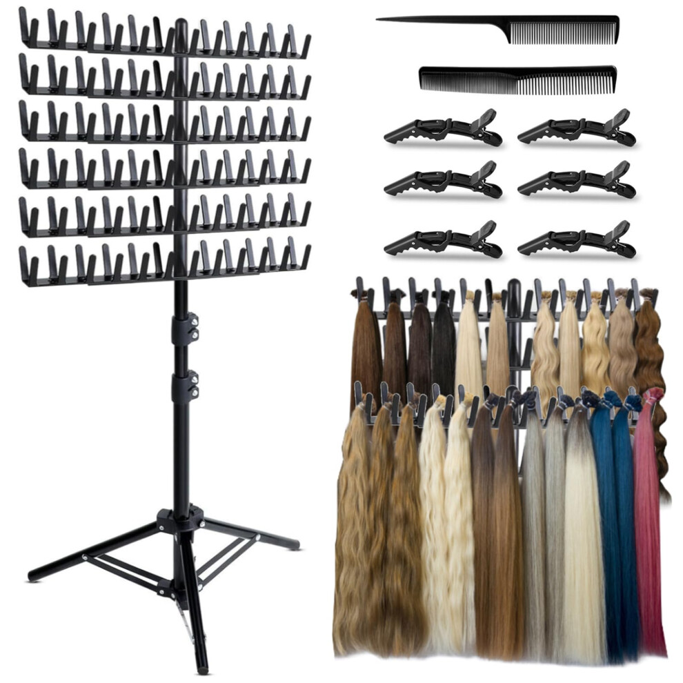 Funvalley Surperfect Unisex Hair Extension Holder With 144 Pegs,Height Adjustable Braiding Hair Rack,Double Sided Wig Stand Hanger,Hair Braiding Separator Tool Stand For Hair