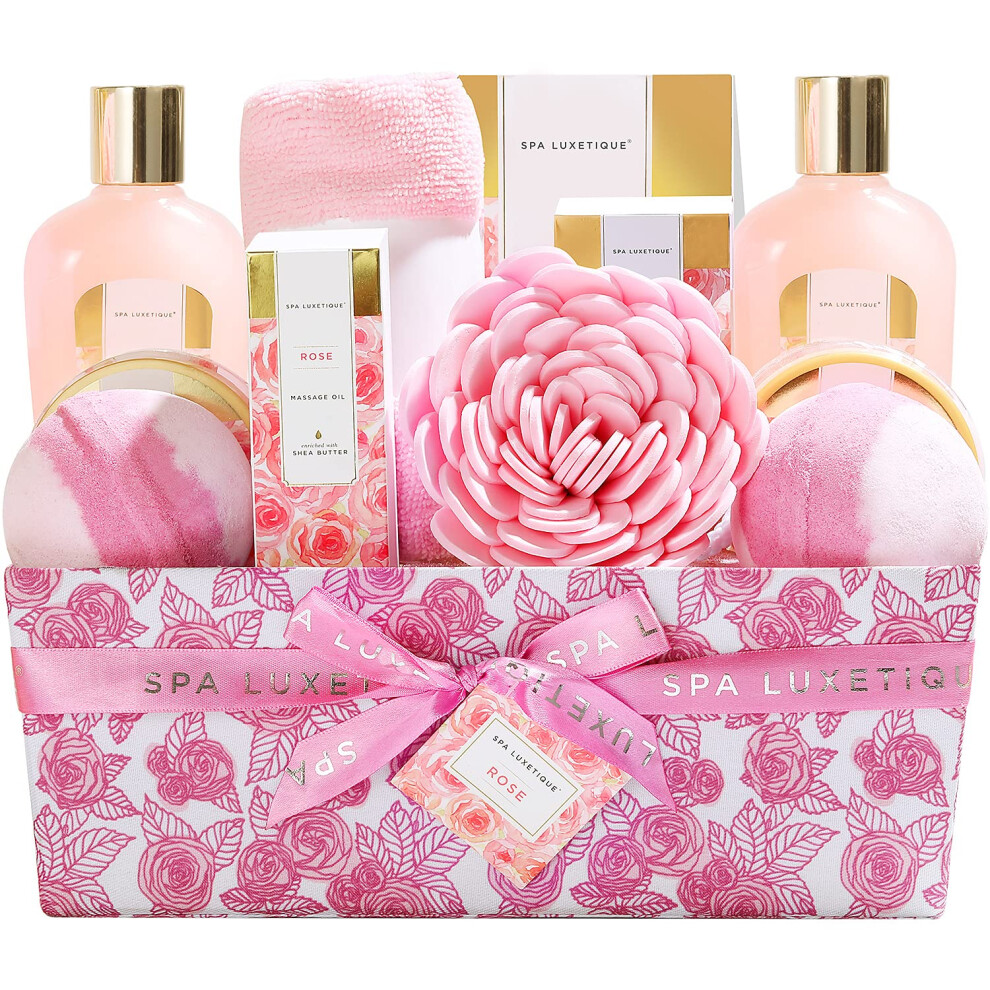 Spa Luxetique Cream Spa Bath Gift Sets,12Pcs Rose Luxury Bath Sets For Women Gifts With Bubble Bath,Body Lotion,Hand ,Womens Birthday Gift Sets,