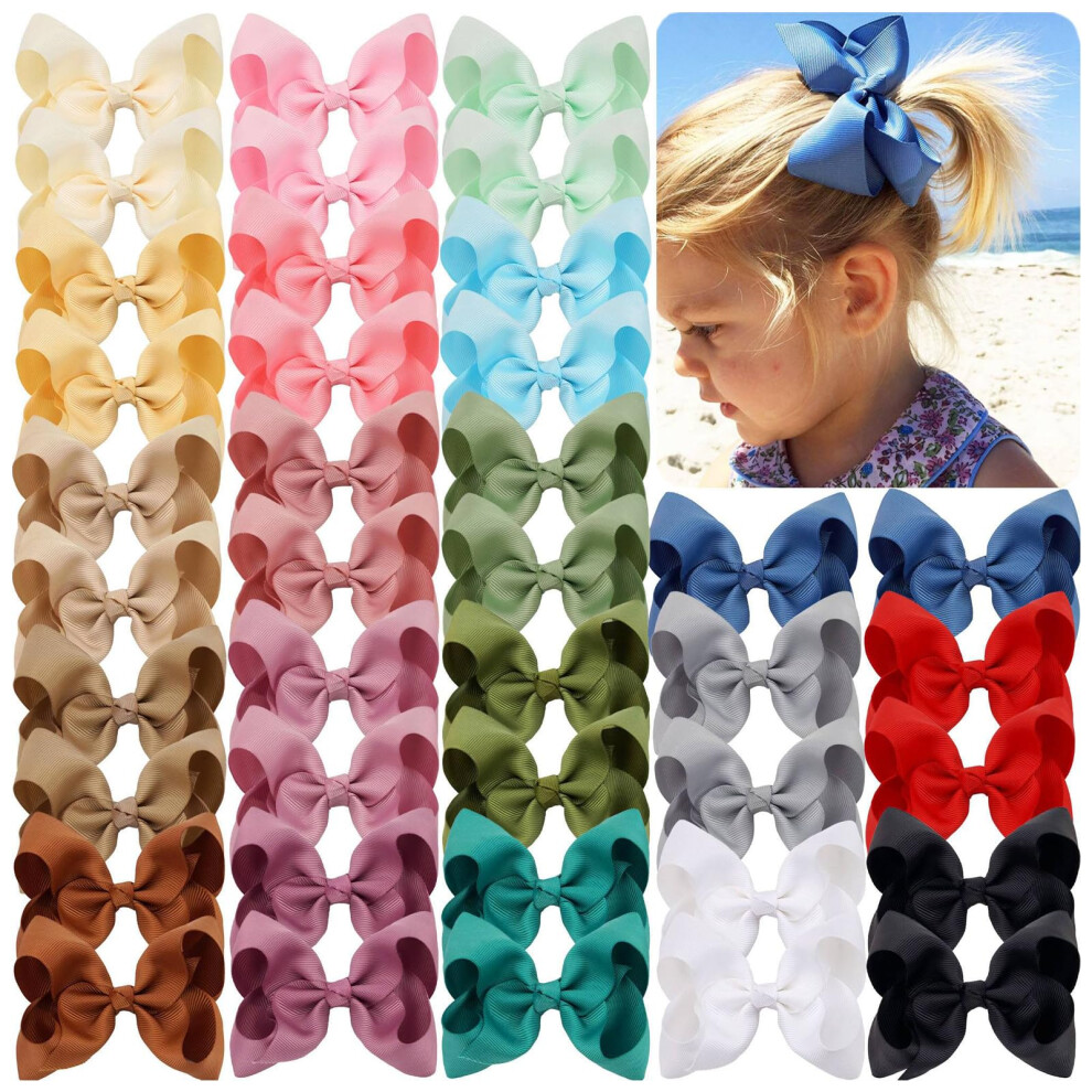 Joyoyo Unisex 40 Pcs Hair Bows For Girls Grosgrain Ribbon Bows Handmade Large Size 4.5 Inch - Toddler Girls Hair Bow Clips Pastel Colors In Pairs