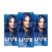 Schwarzkopf LIVE Ultra Bright or Pastel Blue Hair Dye, Pack of 3, Semi-Permanent Colour lasts up to 15 washes - 095 Electric Blue