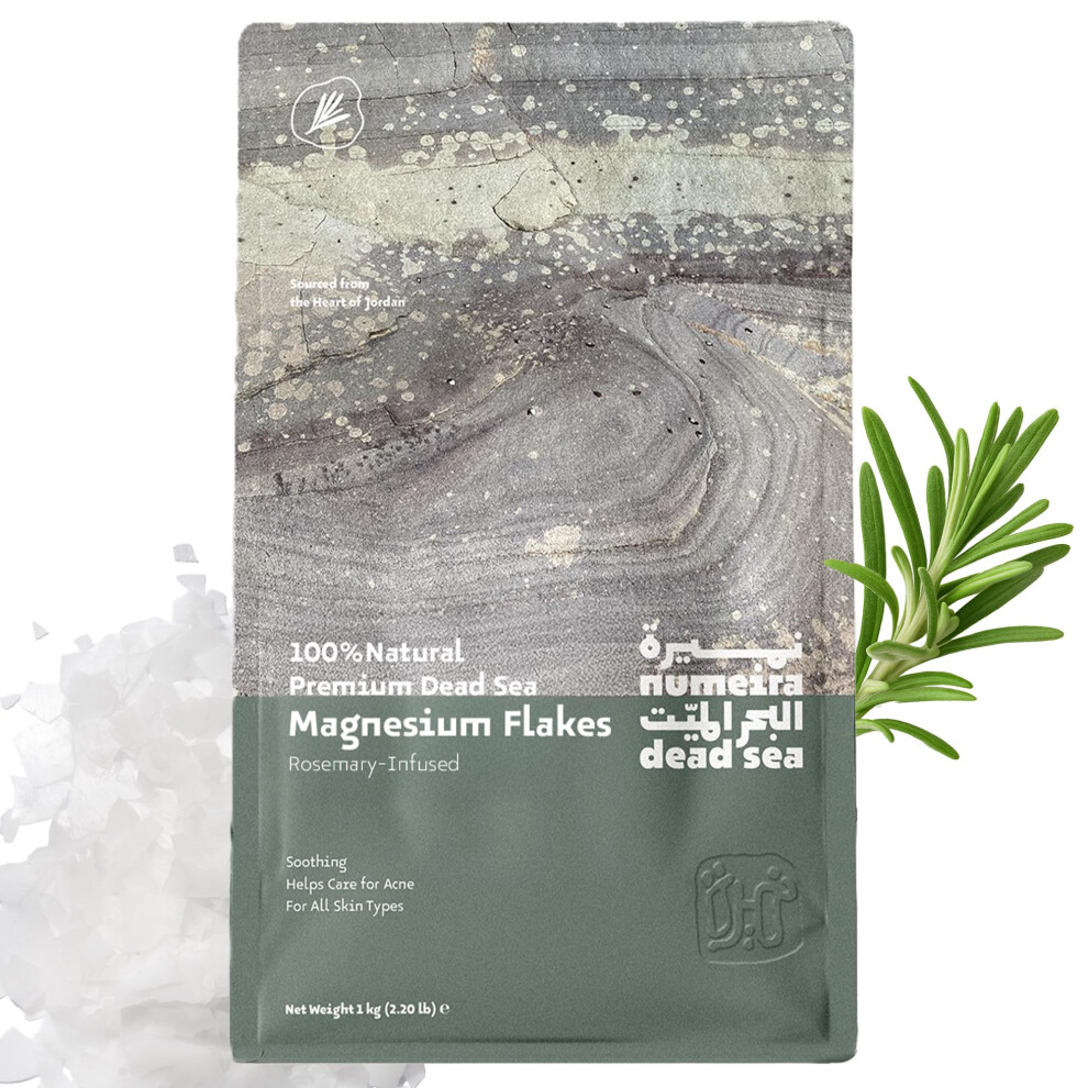 Numeira Dead Sea Magnesium Flakes Bath Soak, Relaxing Bath Flakes For Women & Men, Rosemary Magnesium Chloride Flakes For Pain Relief & Muscle