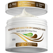 VITAMINS Hair Cosmetics Keratin Hair Mask for Damaged Hair - Protein Keratin Treatment Deep Conditioner for Dry Locks - Collagen Biotin & Castor Oil