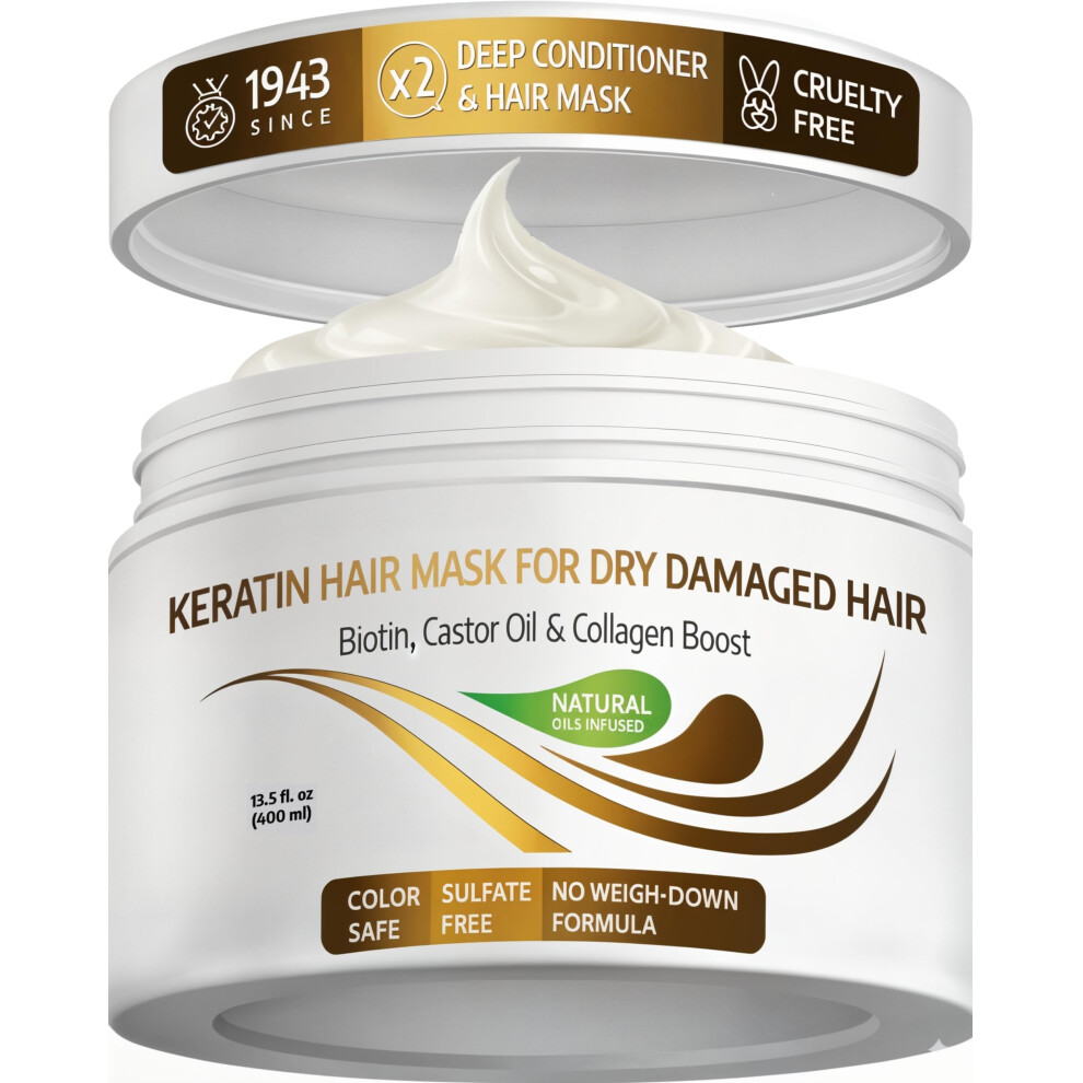 Vitamins Hair Cosmetics Keratin Hair Mask For Damaged Hair - Protein Keratin Treatment Deep Conditioner For Dry Locks - Collagen Biotin & Castor Oil