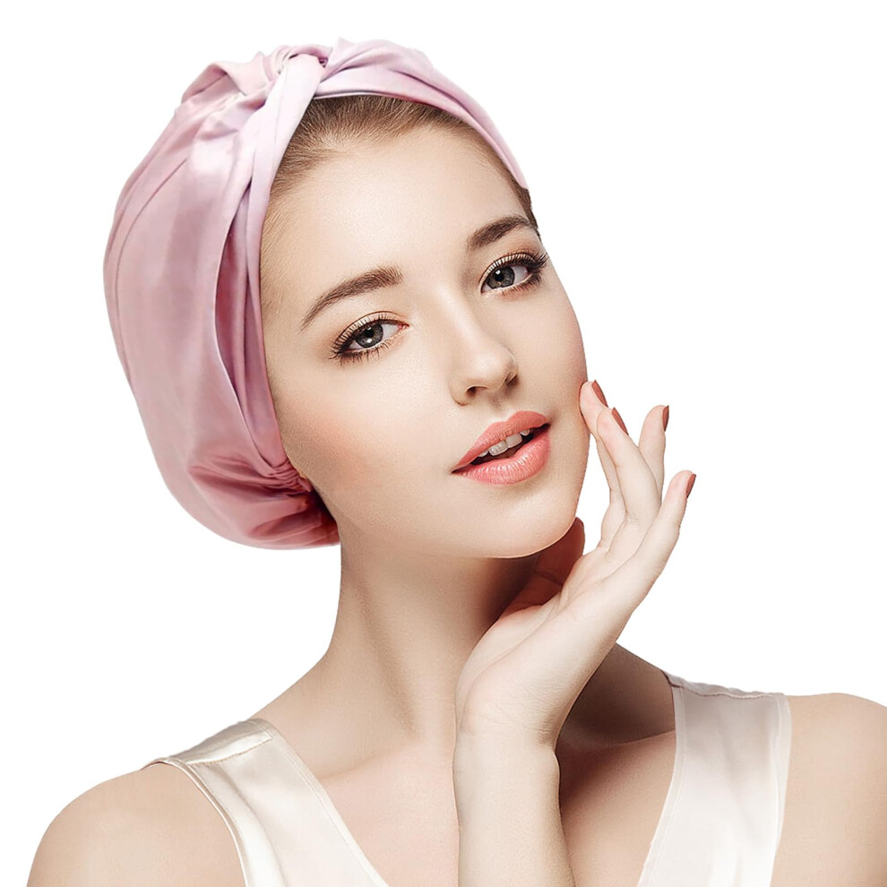 Wordtaiki 22 Momme 100% Pure Mulberry Silk Sleep Cap For Women Hair Care,Double Layer Natural Silk Bonnet Shower Cap Hair Wrap For Sleeping,Silk Night Hat With