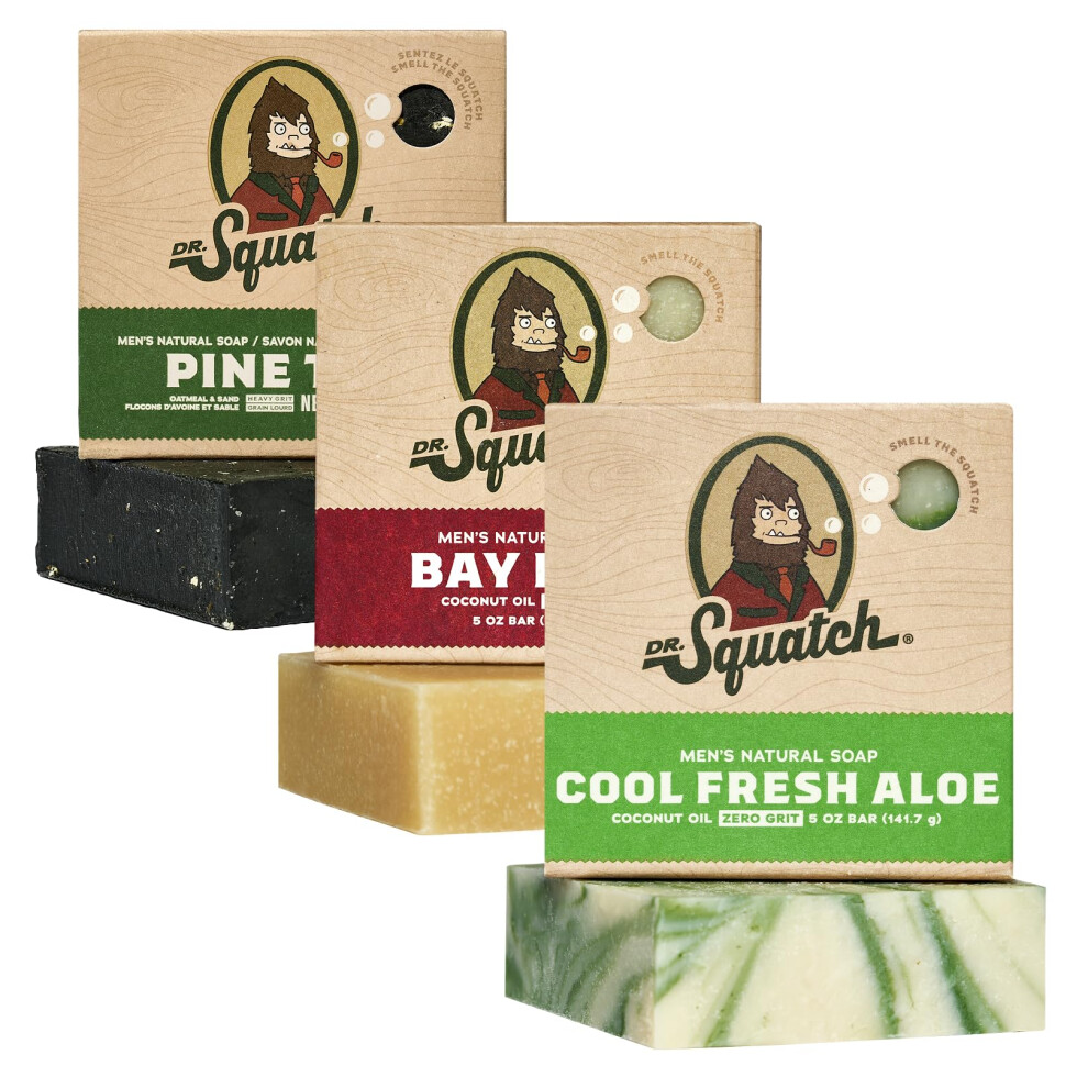 Dr. Squatch Natural Soap Bar For Men, 3 Pack To Choose From - Laurel Rum, Cool Fresh Aloe, Pine Tar