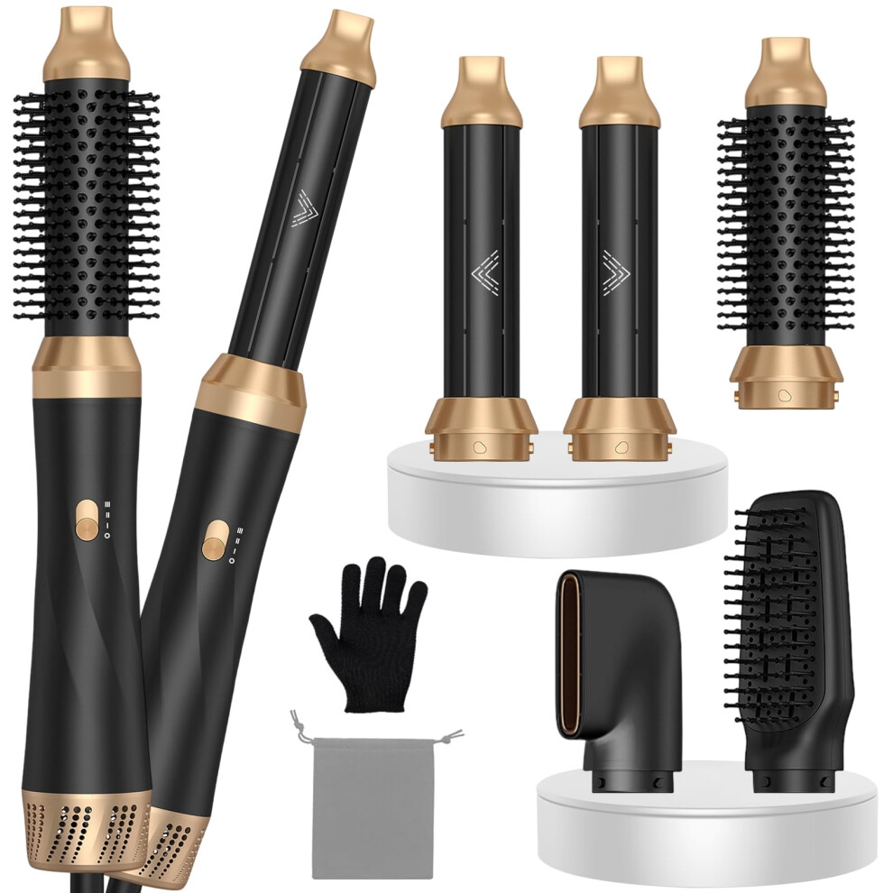 Yeegnar Black 5 In 1 Hot Air Styler, 200 Millions Negative Ionic Hair Styler With Curlers, Straighten, Volumise And Hairdryer Brushes For All Hair Types,