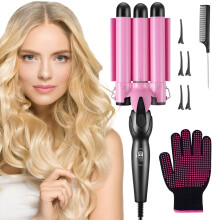 flintronic 25mm Hair Curler, 3 Barrels Curler Ceramic Curling Iron Wand Hair Wavers with Two Gear Temperature Control, Curling Tongs Crimping Bubble