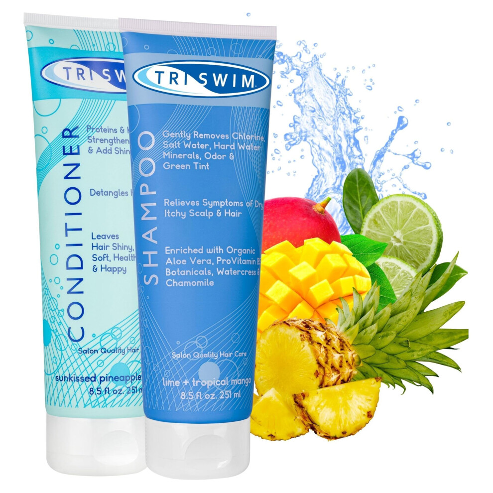 Triswim - Chlorine Removal Hair Care Bundle, After Swim Care Shampoo And Moisturizing Conditioner, Anti-Chlorine Hair Protection For Swimmers, Removes