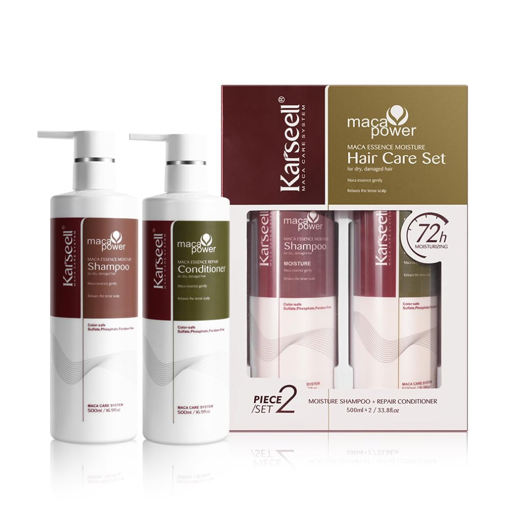 Karseell Moisturizing Shampoo And Conditioner Set, Maca Essence Hair Care Set Argan Oil Hair Treatment For Dry Damaged Hair All Hair Types, 2 X 500Ml