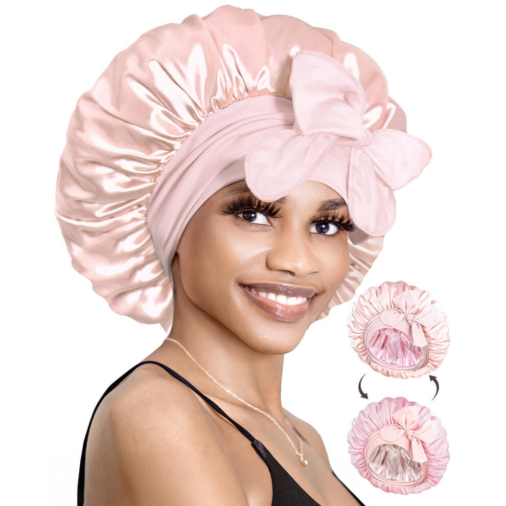 Bonnet Queen Silk Bonnet Reversible For Sleeping For Curly Hair, Double Layer Sided Satin Bonnet For Women & Men, Adjustable Silk Scarf Night Cap With