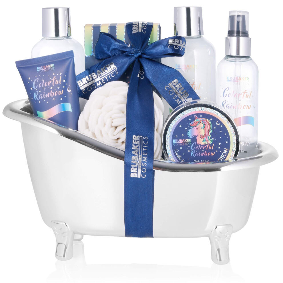 Brubaker Cosmetics Unicorn Beauty Set - Colorful Rainbow - Vanilla Lavender Fragrance - In Silver Tub (8 Pcs.)