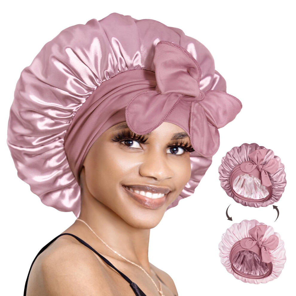 Bonnet Queen Silk Bonnet Reversible For Sleeping For Curly Hair, Double Layer Sided Satin Bonnet For Women & Men, Adjustable Silk Scarf Night Cap With