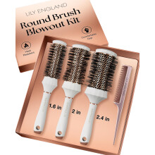 Lily England Round Hair Brush Set, 4 Piece Professional Blow Dry Kit with 3 Round Brushes and Comb for Styling, Beauty Gifts Sets for Women