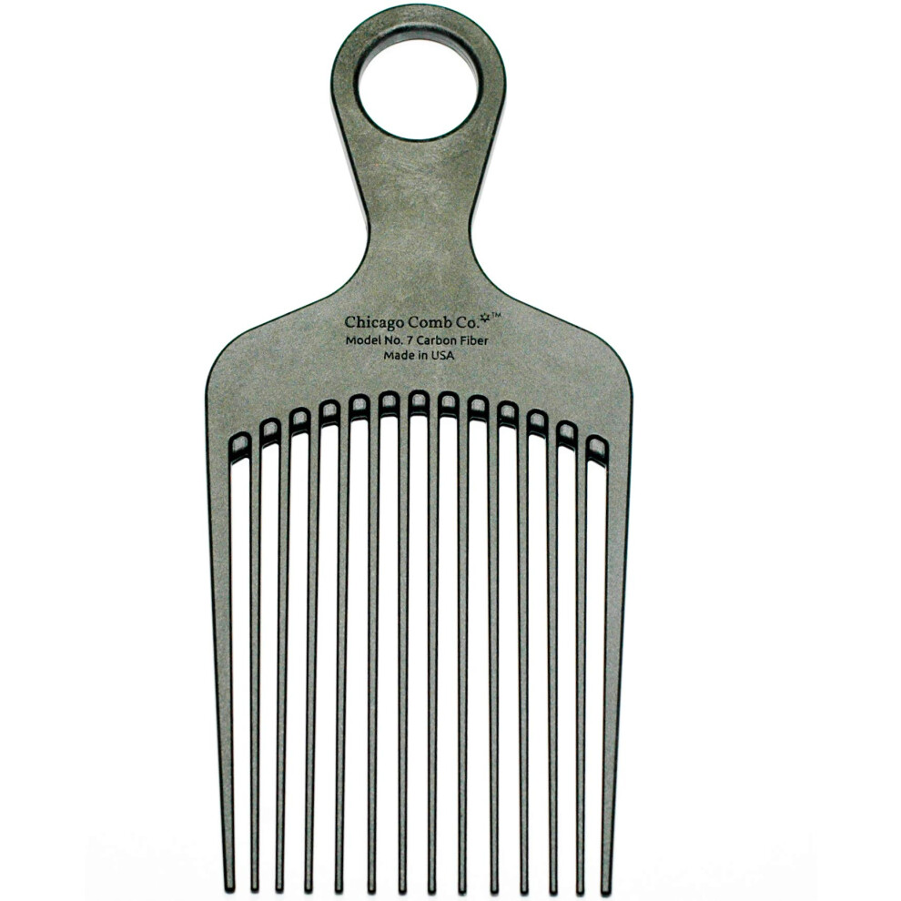 Chicago Comb Model 7 Carbon Fiber Pick Comb, For Long Thick Curly & Afro Hair Styles