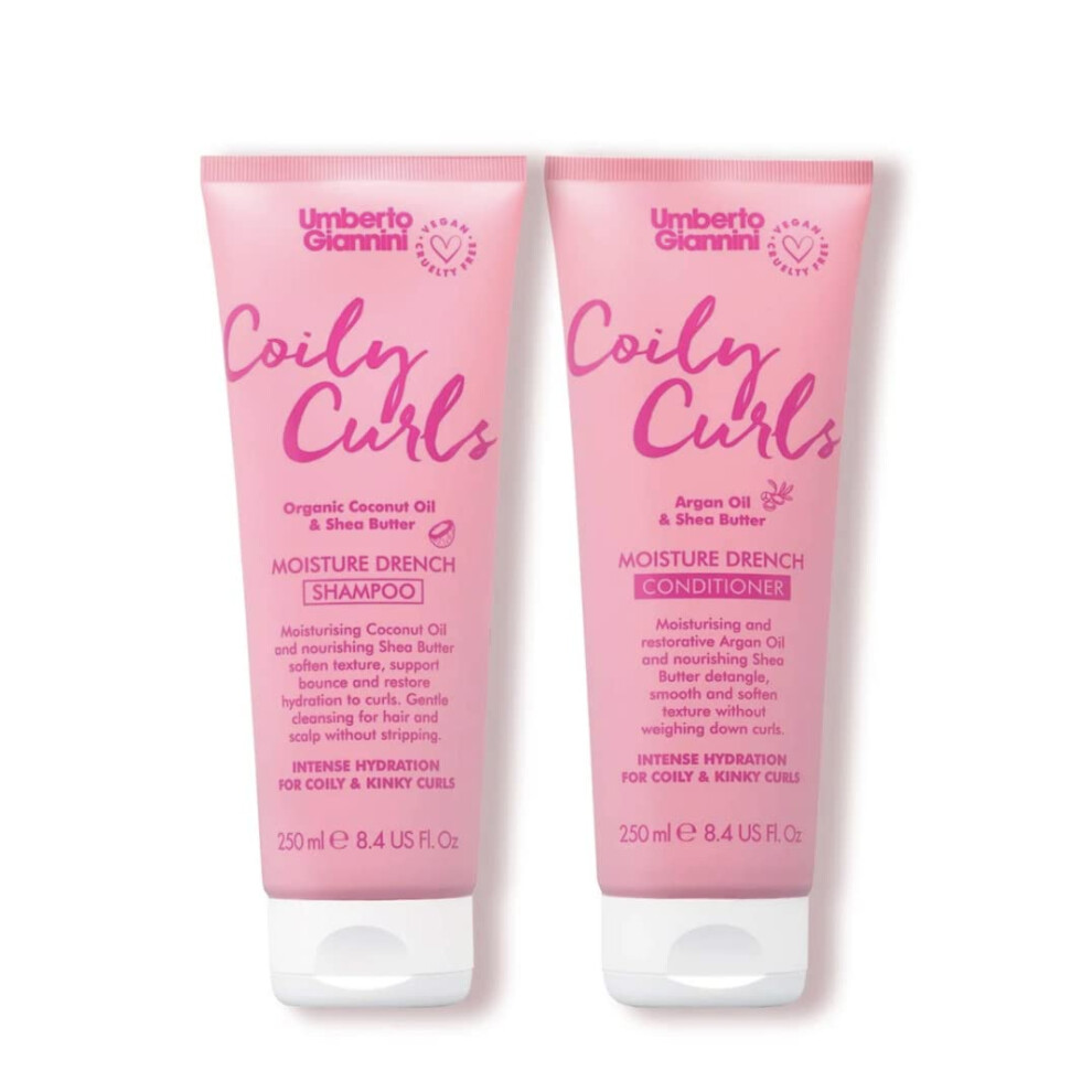 Umberto Giannini Coily Curls Shampoo & Conditioner Set - Vegan & Cruelty Free Moisturising Shampoo & Conditioner Duo For Curly Hair