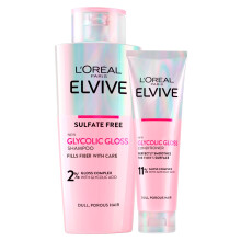L'Or?al Paris Elvive Glycolic Gloss 200ml Shampoo + 150ml Conditioner with Glycolic Acid for Porous and Dull Hair - 2 Bottles