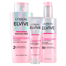 L'Or?al Paris Elvive Glycolic Gloss Conditioner 150ml + Shampoo 200ml + Leave-In Serum 150ml Set for Dull and Porous Hair Intense and Long-Lasting