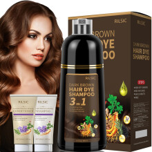 600ML Dark Brown Hair Dye Shampoo for Grey Hair Beard Coverage, 3 in 1 Instant Colour Shampoo for Men&Women