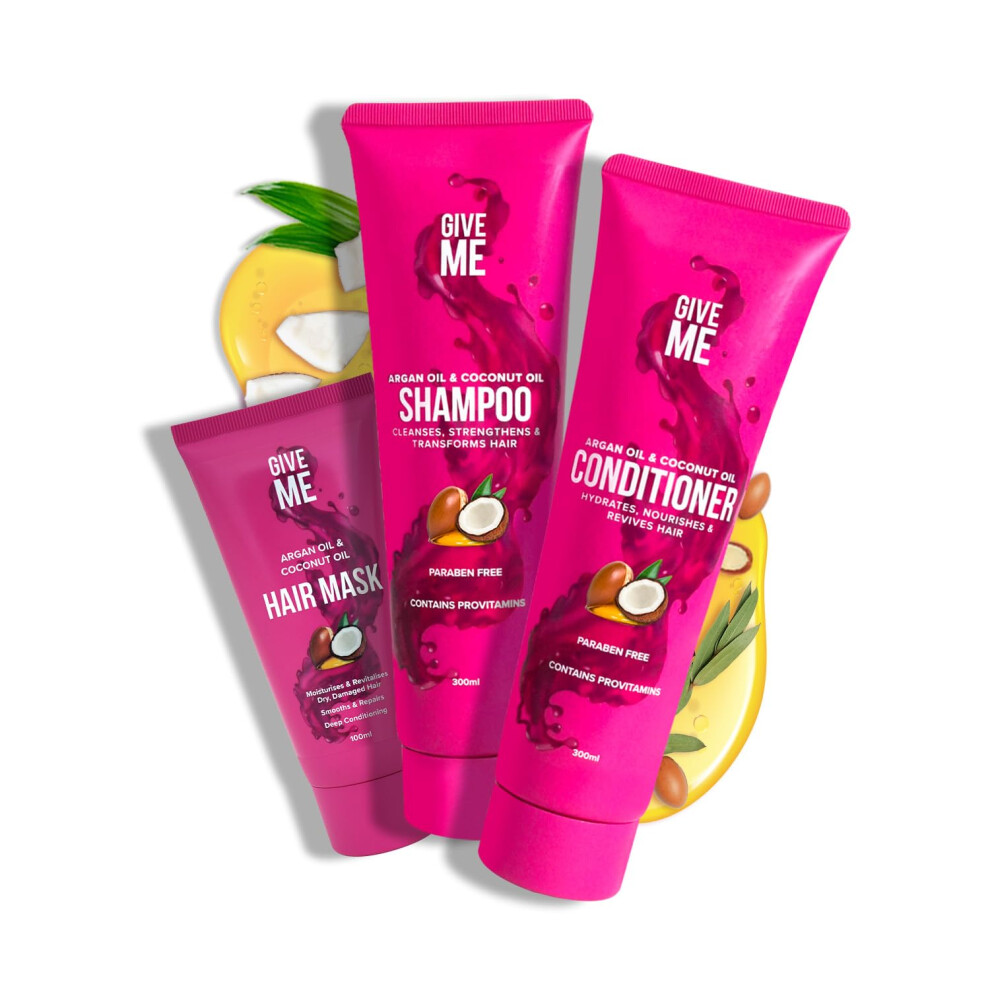 Give Me Cosmetics, Shampoo And Conditioner Sets, With Hair Mask, Coconut & Argan Oil, For Dry Damaged, Paraben Free, Haircare Gift Set For Teenage
