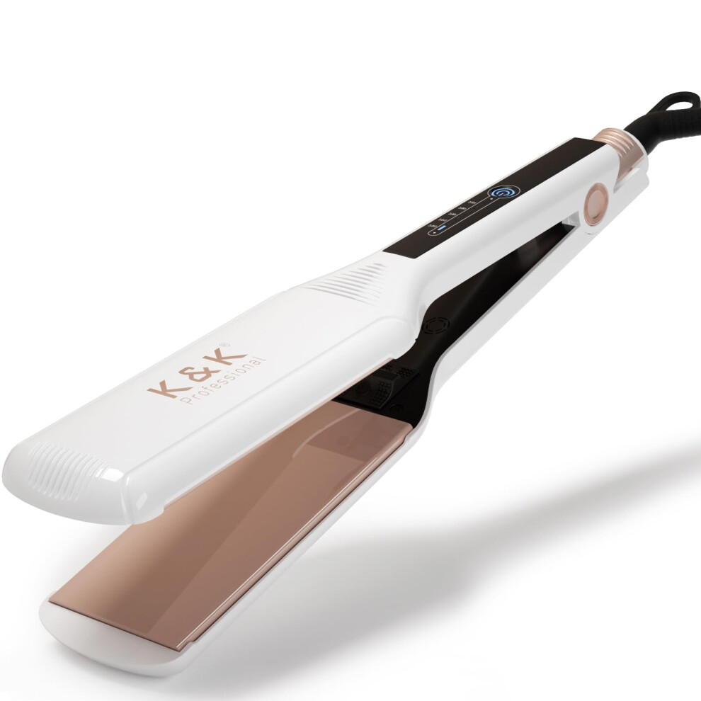 K&K Extra Wide Flat Iron Hair Straightener, Professional 57 Mm Hair Straighteners For Therapy Keratin, 3D Floating Ceramic Tourmaline Coating Plate
