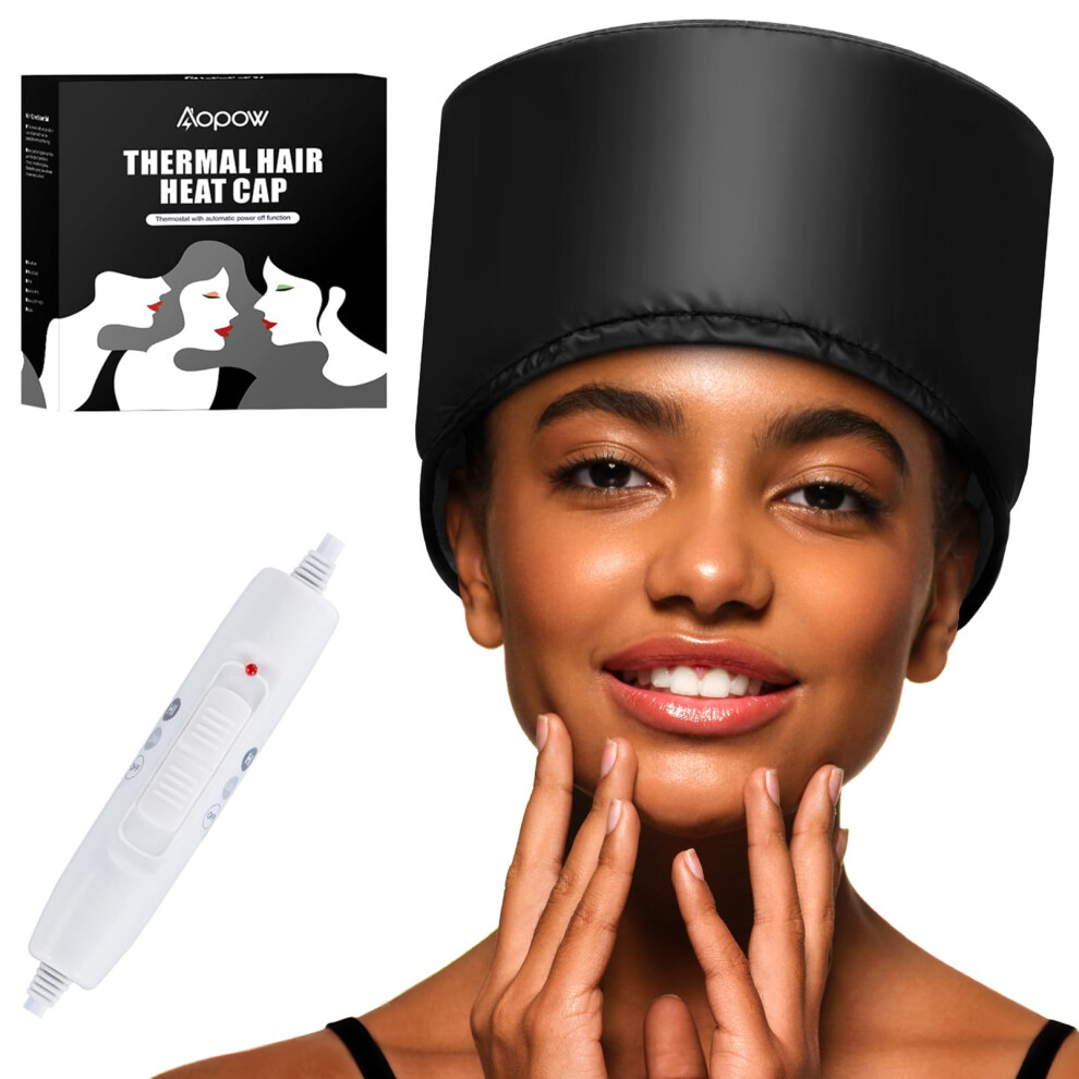 Aopow Black Hair Cap Treatment Steamer For Deep Conditioning - Thermal Hot Head Heat Hat Electric For Afro Hair Spa Care Home Use With 2 Mode/ (Uk Plug)