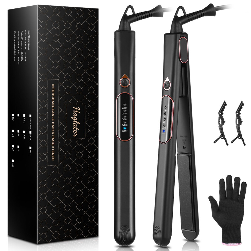 Haglater Hair Straighteners For Women, 2 In 1 Straightener And Curler Ceramic Plates Flat Iron With Adjustable Temperature Lcd Display Straightening