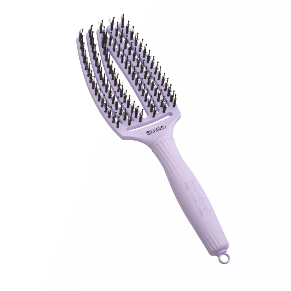 Olivia Garden Lavender Fingerbrush Care Iconic - Medium - Detangling Hairbrush With Boar & Nylon Bristles For Ultimate Shine & Smooth Styling