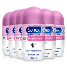 Sanex Derma Care Invisible 48-Hour Antiperspirant Roll-On Deodorant 6x50ml ? long-lasting freshness against sweat and odour ? gently cares for skin ?