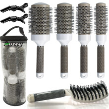 Aozzy 5pcs Pottery Lonic Round Hair Brush Set for Blow Drying, Curling, Professional Salon Styling Brush Set, Barrel Hairdressing Brushes Sets, Hair
