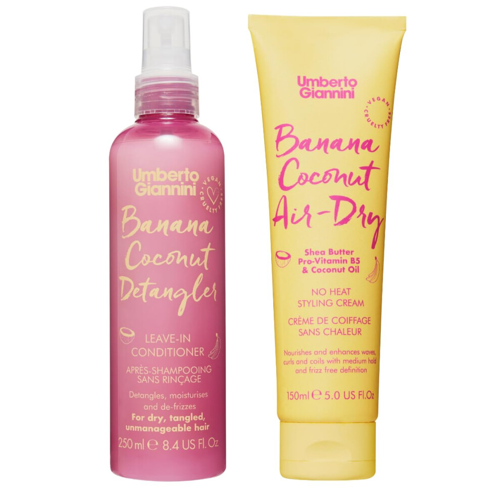 Umberto Giannini Cream Banana Coconut Air Dry Curl 150Ml And Banana Coconut Detangler Lightweight Detangler - Leave In Conditioning Spray 250Ml