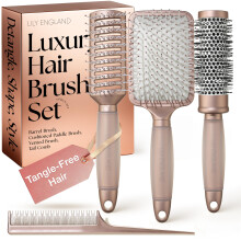Lily England Elegant Hair Brush Gift Set for Women - 4-Piece Professional Styling Collection - Premium Ladies Gift for All Hair Types in Matte Rose