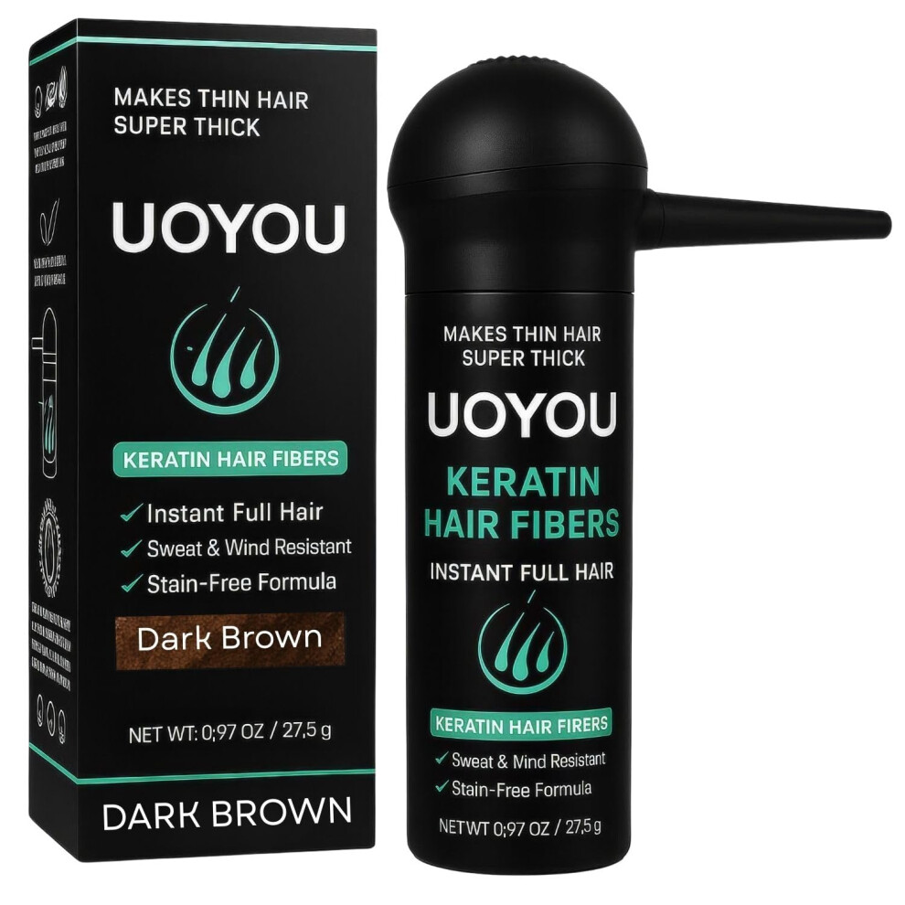 Uoyou Dark/Brown Hair Fibres 27.5G With Pump Applicator ? Natural Keratin Hair Building Fibers For Thinning Hair ? Undetectable, Sweat- &