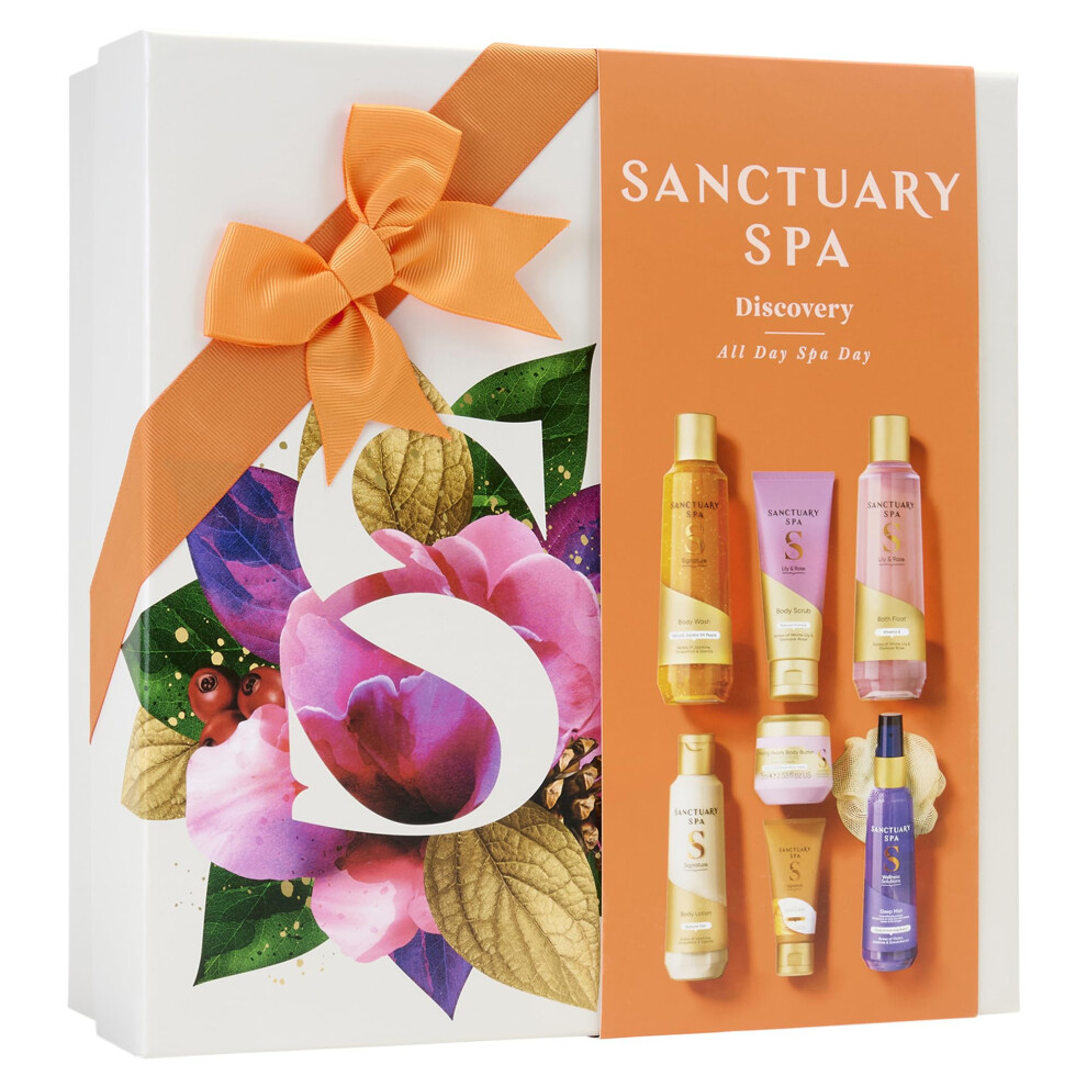 Sanctuary Spa All Day Spa Day Gift Set, Pampering Bath & Body Collection With Body Wash, Scrub, Lotion & More, Christmas Self-Care Kit For Her