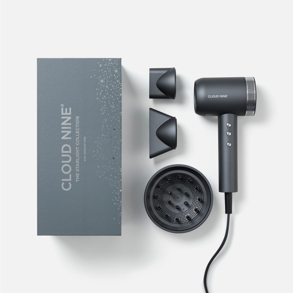 Cloud Nine The Airshot Pro Hair Dryer Starlight Collection | Powerful Salon Self Clean Mode Long Lasting Temperature Control | Eco Precision Grey