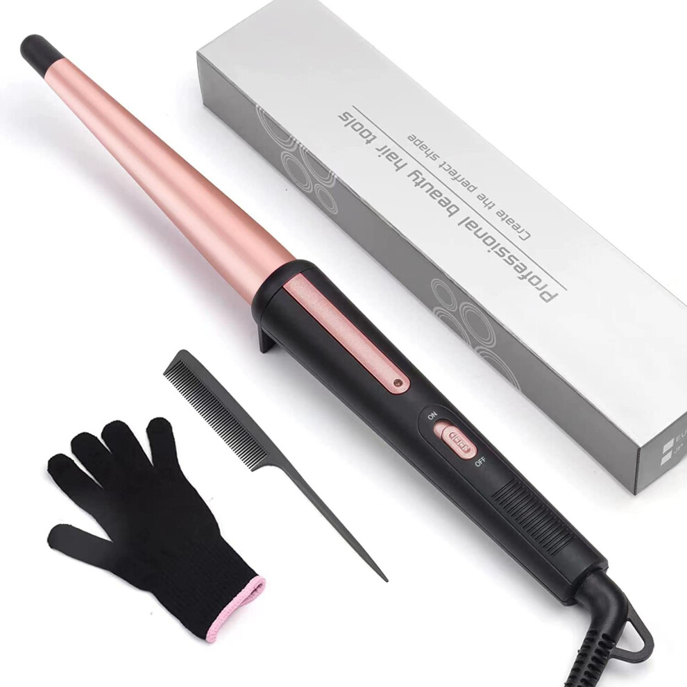 Jaeton Gold Hair Curling Wand, 13-25Mm Tapered Curling Iron, Professional Ceramic Hair Curler Wand With Heat-Resistant Glove, Dual Voltage (Rose )