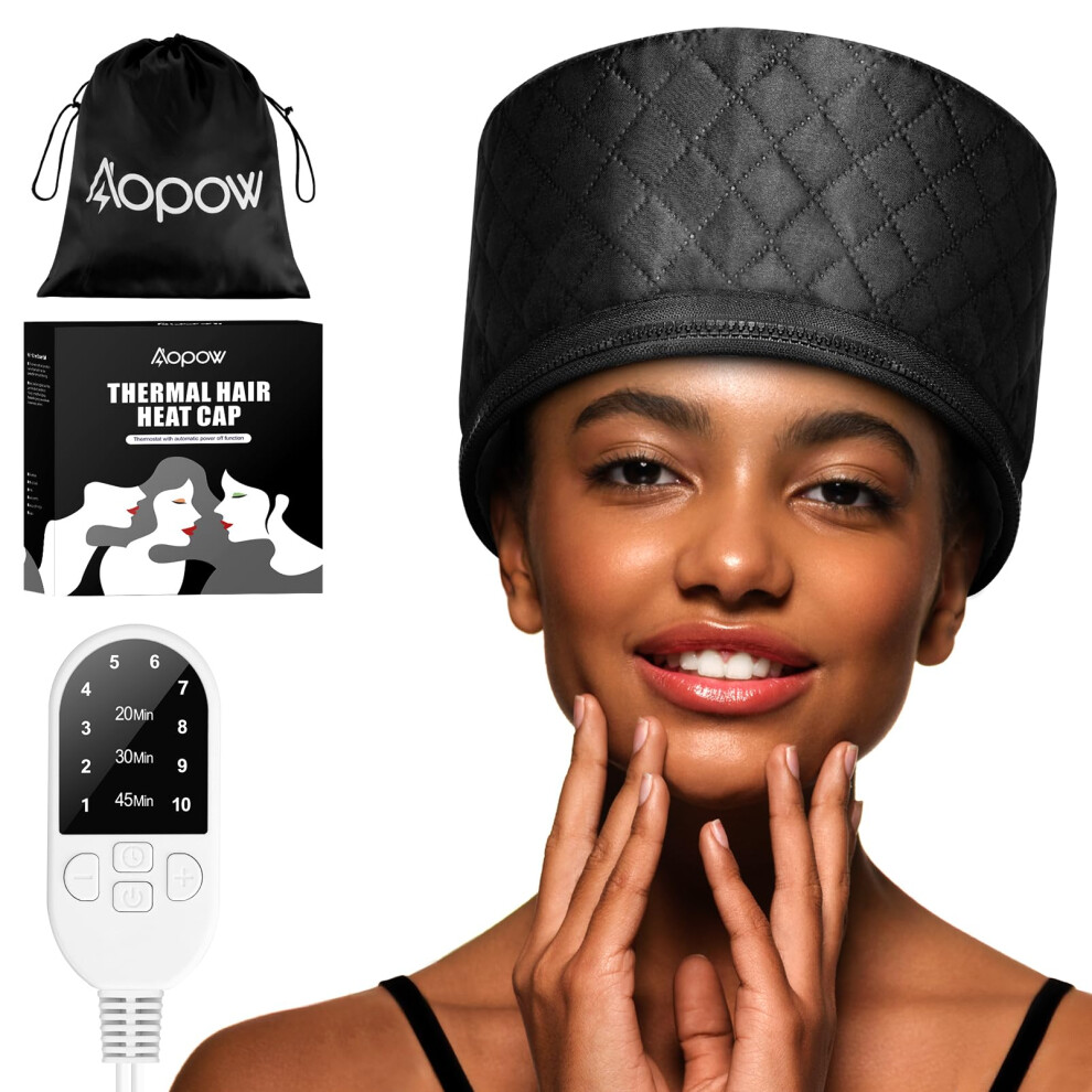 Aopow Hair Cap Treatment Steamer For Deep Conditioning - Upgraded Thermal Hot Head Heat Hat Electric For Afro Hair Spa Care Home Use With 10 Level Heats Up