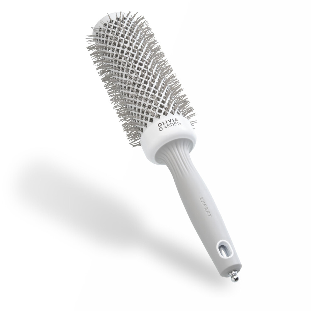 Olivia Garden White/Grey Expert Blowout Speed ? & - 45 - Ceramic Coated Round Brush With Extra Long Barrel For 25% Faster Blowouts