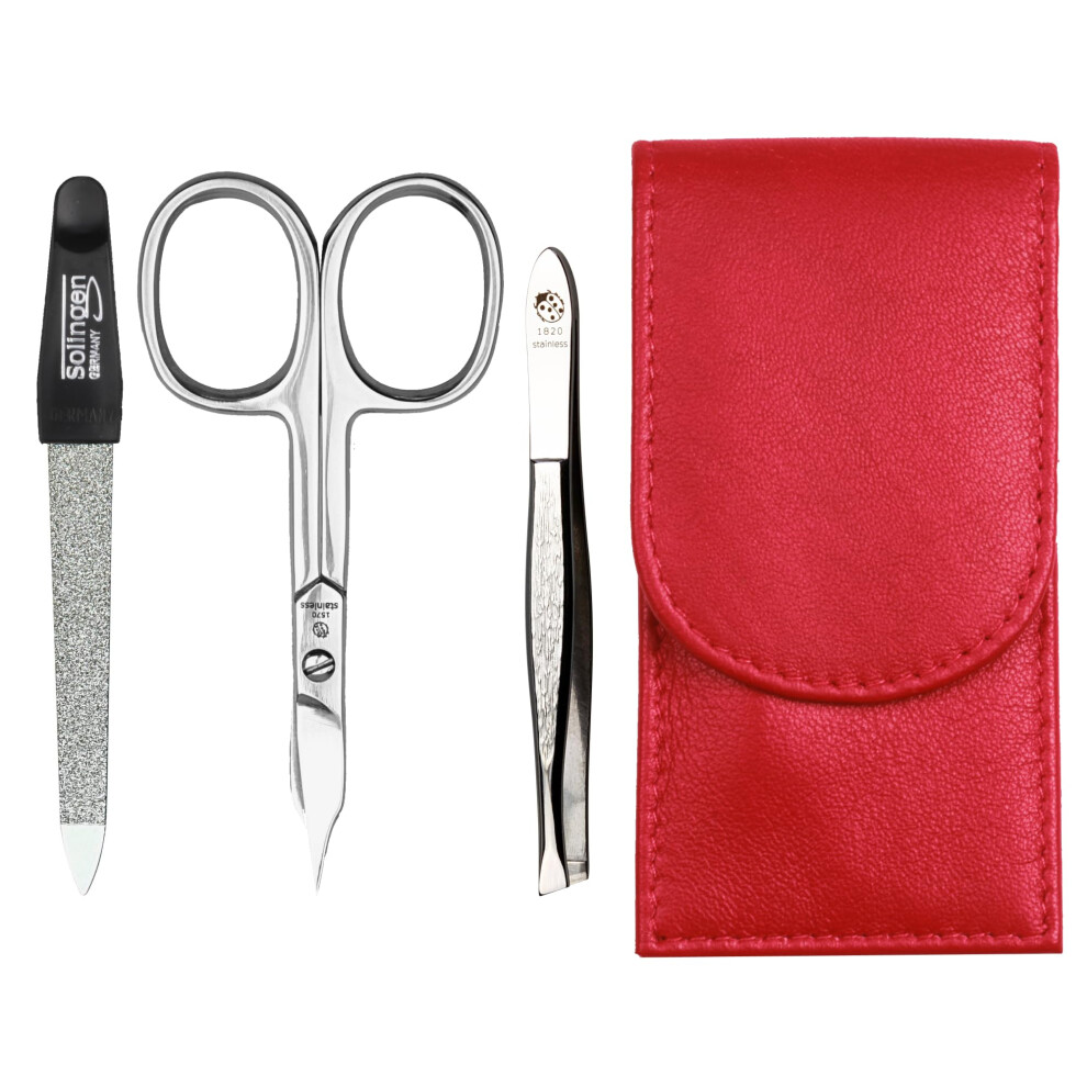 Sonnenschein By Hans Kniebes - Manicure Set 3 Pieces - Nail Scissors, Nail File And Tweezers - Pocket Manicure Nail Care Set - Nappa Lambskin Manicure