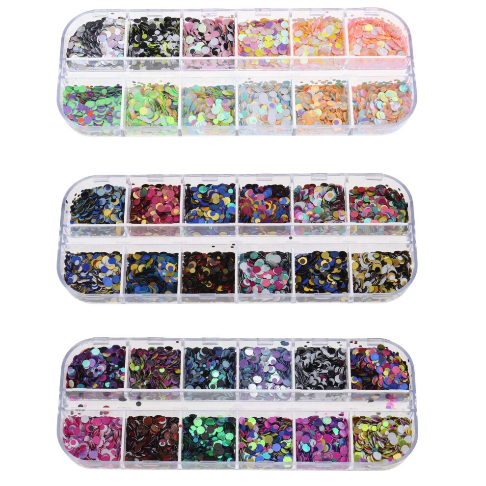 Create Idea 3 Pack Multicolour Nail Glitter Paillettes Set Assorted Round Thin Shining Foils Flakes Art Supplies Decoration Manicure Make Up Diy