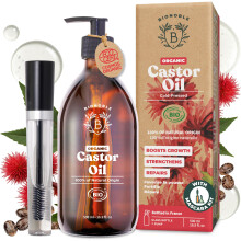 BIONOBLE Organic Castor Oil Cold Pressed + Mascara Kit - Hexane Free, 100% Natural - Pure Castor Oil Organic for Eyelashes, Hair Growth, Eyebrows,