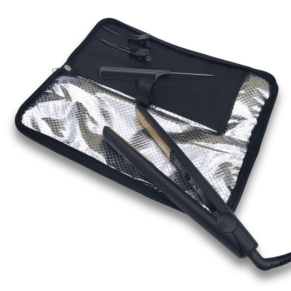 J&M Hair Straightener Mat & Pouch By - Heat Resistant - Fits Ghd, Babyliss & Larger Straighteners - Zip-Up All-In-One Compact Travel Case (Original