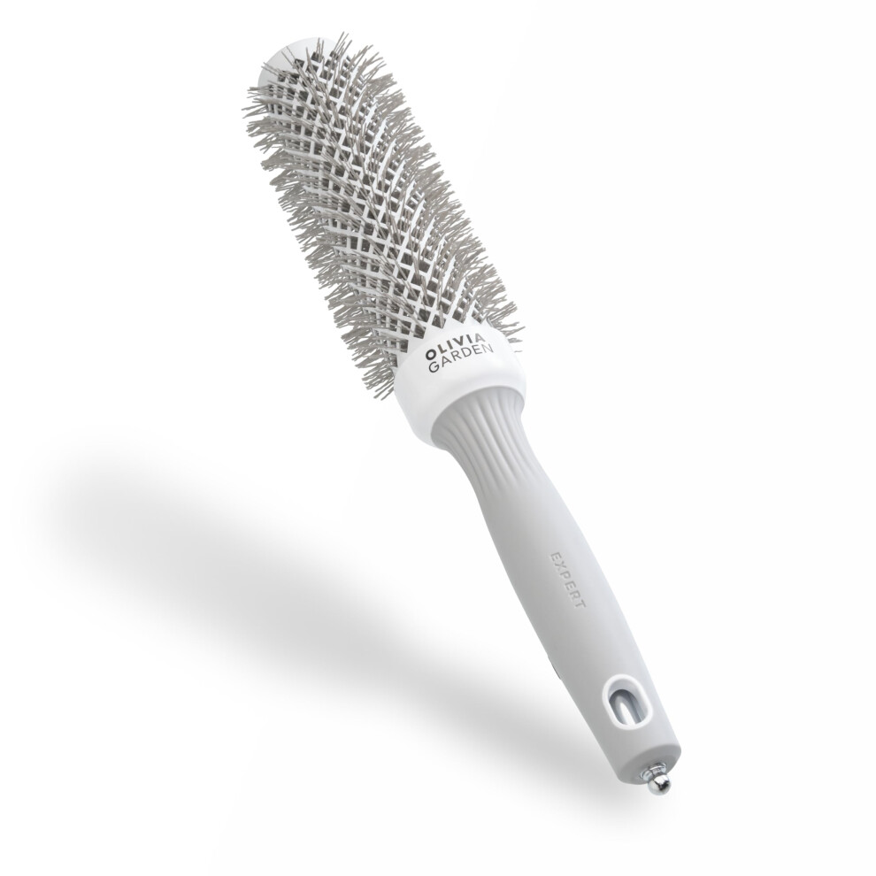 Olivia Garden White/Grey Expert Blowout Speed ? & - 35 - Ceramic Coated Round Brush With Extra Long Barrel For 25% Faster Blowouts