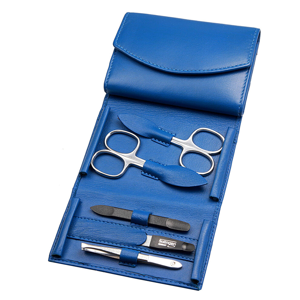 Sonnenschein By Hans Kniebes Manicure Set - 5-Piece Nail Care Set - Genuine Nappa Lambskin Leather Manicure - Nail Scissors, Cuticle Scissors, Nail File, Tweezers And Double