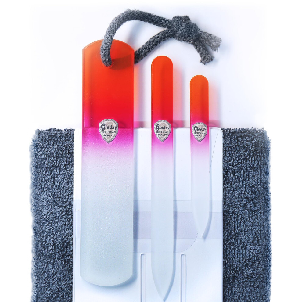 Gladzy Glass Nail File Set - Callus Remover Foot Rasp, Double-Sided Etched Different Grit Surface, Manicure & Pedicure, Professional Nail Care, Genuine Czech