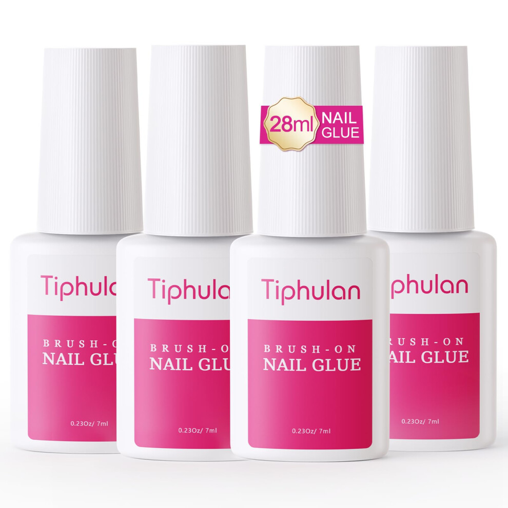 Tiphulan Brush On Nail Glue For Press On Nails - Nail Glue For Acrylic Nails, Quick & Strong False Nails Tip Glue, 4Pcs Adhesive Super Nail Bond, Nail