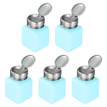 sourcing map 5pcs Solvent Alcohol Dispenser 120ml(4oz) Nail Polish Remover Push Down Liquid Dispenser Pump Bottle with Stainless Steel Press Head for