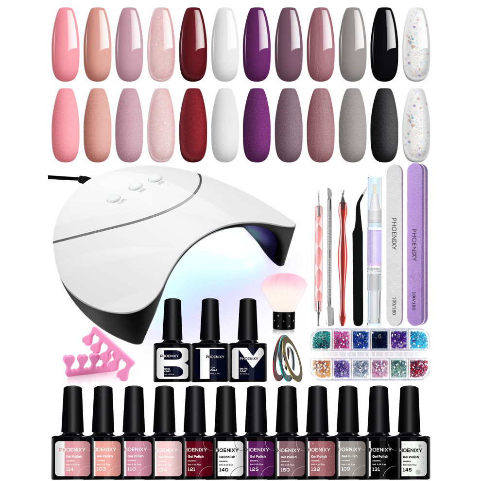 Phoenixy 12 Colours Gel Nail Kit, Gel Nail Polish Set Starter Kit With 36W U V Led Lamp Manicure Sets Gift For Women