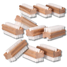 ToolSpace 10x Wooden Nail Brush Double Sided - Everyday Use - Nail Brushes for cleaning nails - Scrubbing Brush for Hands Feet - Nails Manicure