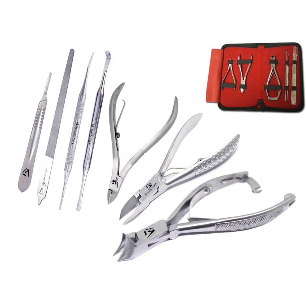 Beautytrack Professional Toe Nail Clipper Cuttet Set - Nail Cutter Kit - Manicure Pedicure Kit - Podiatry Instruments - Set Of 7 Pieces - Nail File - Cuticle